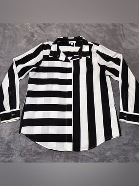 DKNY Black and White Striped Button-Down Shirt